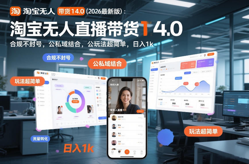 淘宝无人直播带货14.0(2026最新版)：合规不封号，公私域结合，玩法超简单，日入1k+【揭秘】-璞创优选云网创