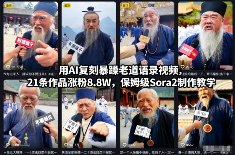 用AI复刻暴躁老道语录视频，21条作品涨粉8.8W，保姆级Sora2制作教学-璞创优选云网创