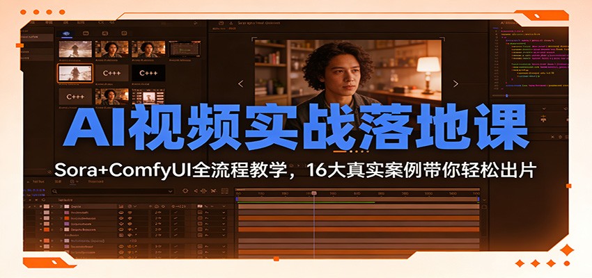 AI视频实战落地课：Sora+ComfyUI全流程教学，16大真实案例带你轻松出片-璞创优选云网创