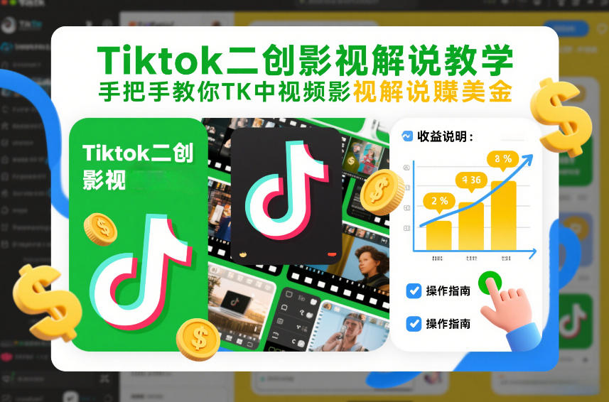 Tiktok二创影视解说教学，手把手教你TK中视频影视解说賺美金(更新26年1月)-璞创优选云网创