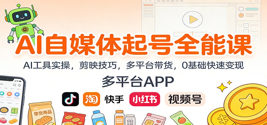 AI自媒体起号全能课：AI工具实操，剪映技巧，多平台带货，0基础快速变现-璞创优选云网创