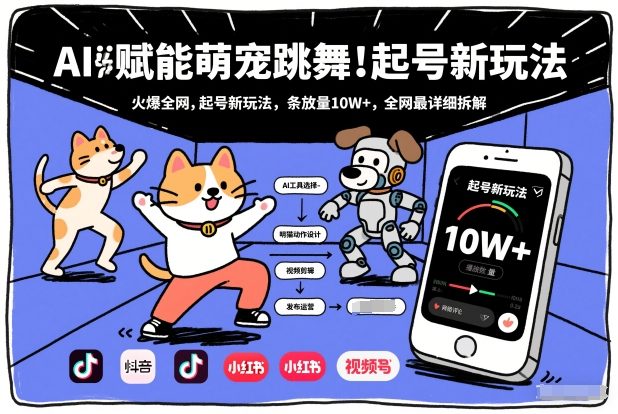 AI赋能萌宠跳舞，火爆全网，起号新玩法，条条播放量10W+，全网最详细拆解-璞创优选云网创