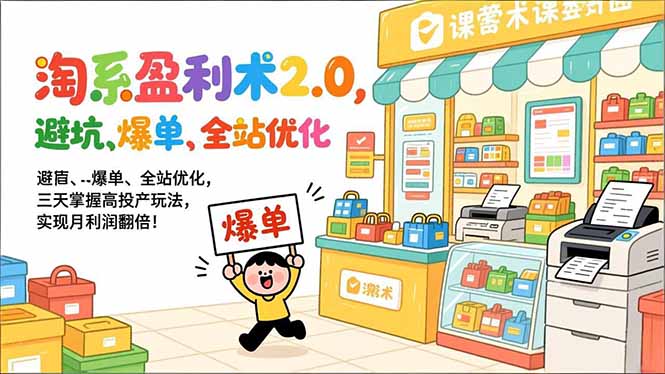 淘系盈利术2.0，避坑、爆单、全站优化，三天掌握高投产玩法，实现月利润翻倍！-璞创优选云网创