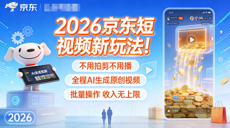 2026京东短视频新玩法！不用拍剪不用播，全程AI生成原创视频，批量操作收入无上限-璞创优选云网创
