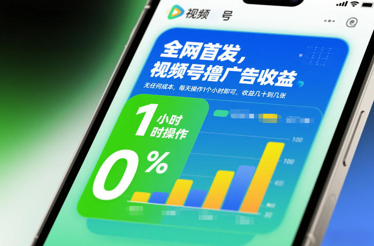 全网首发，视频号撸广告收益，无任何成本，每天操作1个小时即可，收益几十到几张-璞创优选云网创