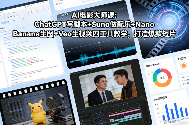 AI电影大师课：ChatGPT写脚本+Suno做配乐+Nano Banana生图+Veo生视频，打造爆款短片-璞创优选云网创
