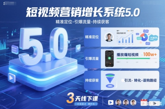 短视频营销增长系统5.0，精准定位-引爆流量-持续获客，3天线下课(音频+图片)-璞创优选云网创