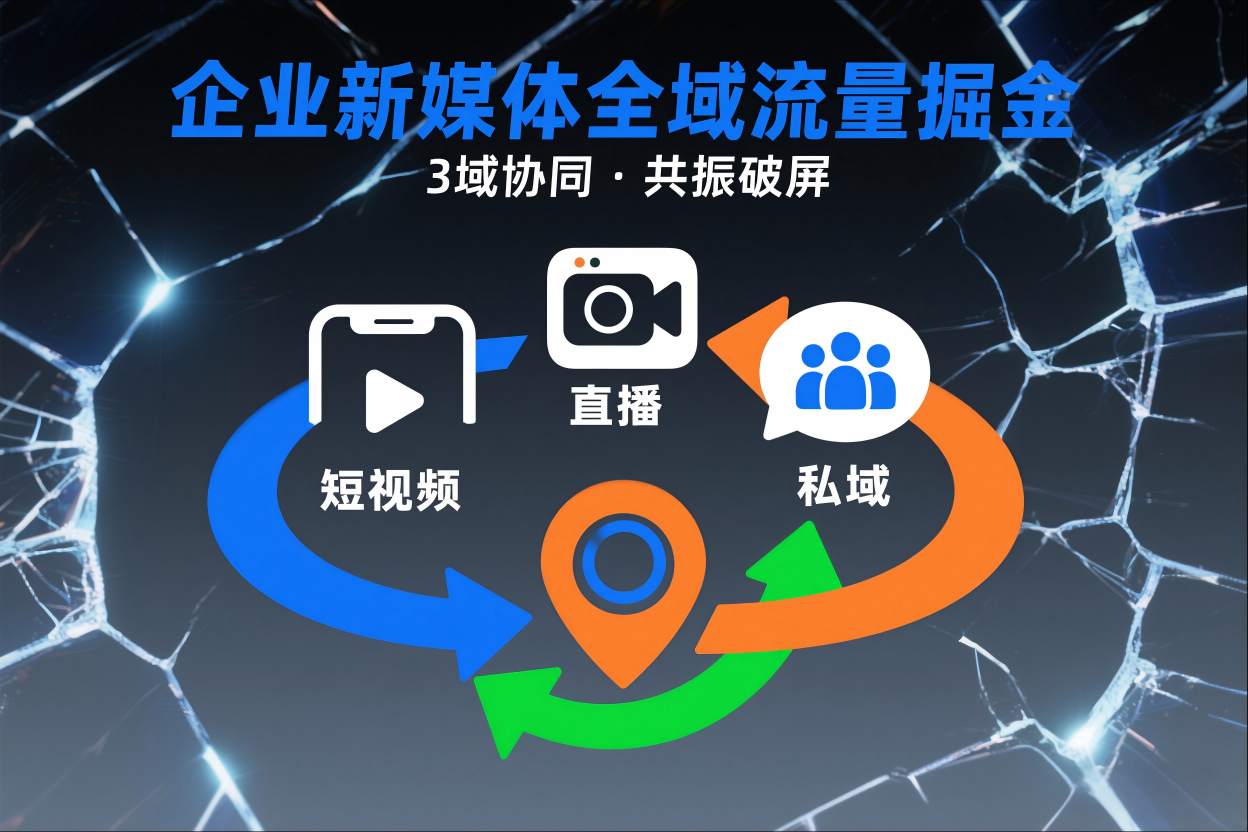 短视频全域商业模式，企业新媒体全域流量掘金，3域协同，共振破屏，短视频-直播-私域-地域-璞创优选云网创