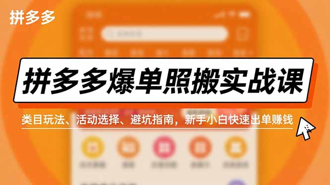 拼多多爆单照搬实战课，类目玩法、活动选择、避坑指南，新手小白快速出单赚钱-璞创优选云网创