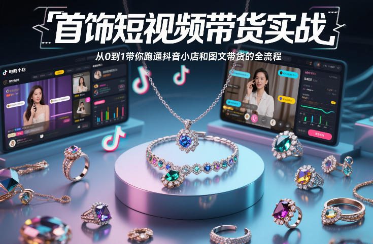 首饰短视频带货实战，从0到1带你跑通抖音小店和图文带货的全流程-璞创优选云网创