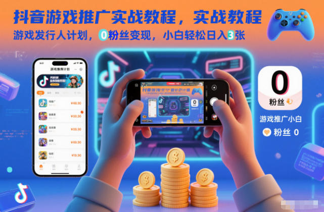 抖音游戏推广实战教程，游戏发行人计划，0粉丝变现，小白轻松日入3张-璞创优选云网创