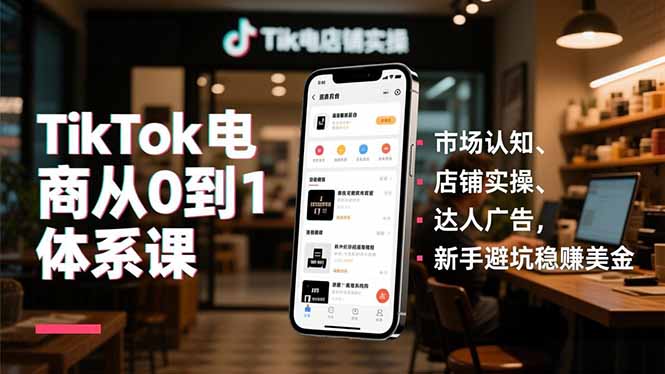 TikTok电商从0到1体系课，市场认知、店铺实操、达人广告，新手避坑稳赚美金-璞创优选云网创