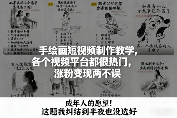 手绘画短视频制作教学，各个视频平台都很热门，涨粉变现两不误-璞创优选云网创