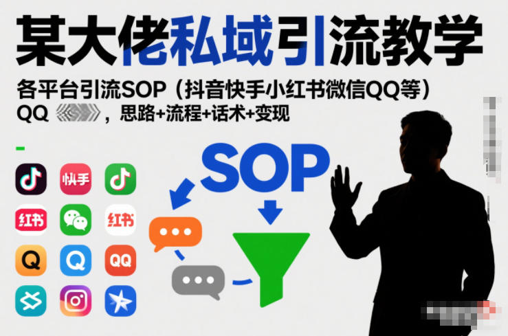 某大佬私域引流教学，各平台引流SOP(抖音快手小红书微信QQ等)，思路+流程+话术+变现-璞创优选云网创