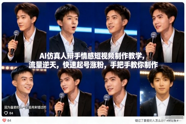 AI仿真人辩手情感短视频制作教学，流量逆天，快速起号涨粉，手把手教你制作-璞创优选云网创