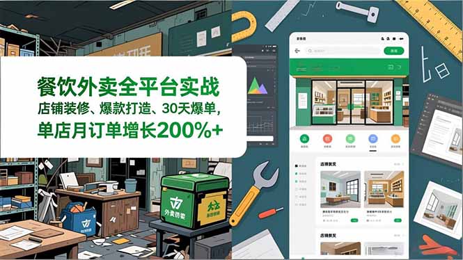 餐饮外卖全平台实战，店铺装修、爆款打造、30天爆单，手把手教学，单店月订单增长200%+-璞创优选云网创