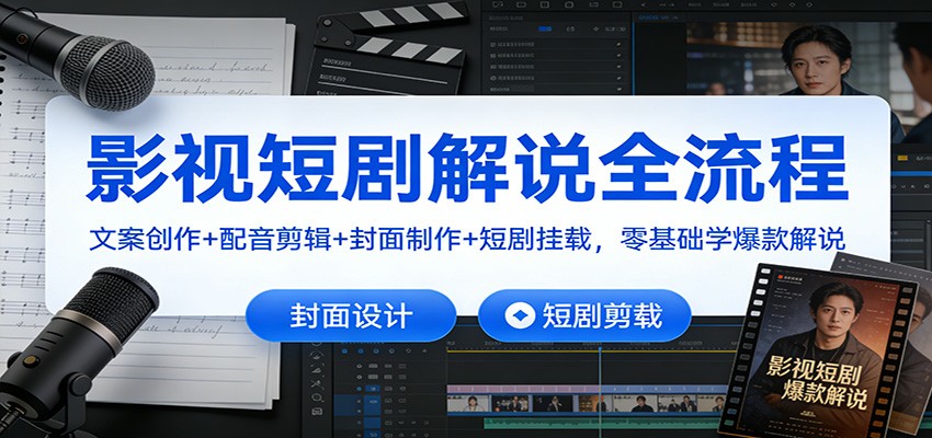 影视短剧解说全流程：文案创作+配音剪辑+封面制作+短剧挂载，零基础学爆款解说-璞创优选云网创
