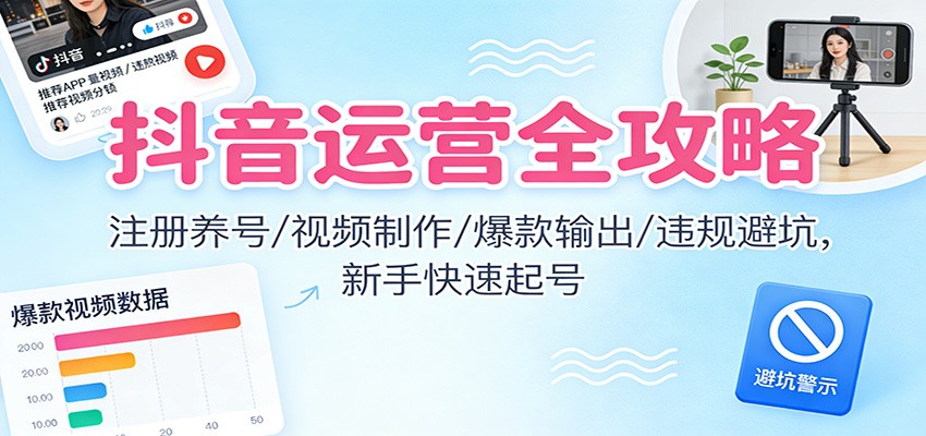 抖音运营全攻略：注册养号/视频制作/爆款输出/违规避坑，新手快速起号-璞创优选云网创