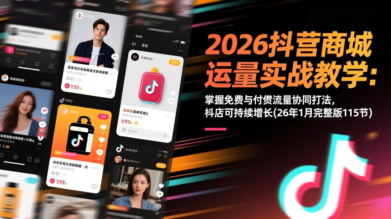 2026抖音商城运营实战教学：掌握免费与付费流量协同打法，抖店可持续增长(26年1月完整版115节-璞创优选云网创