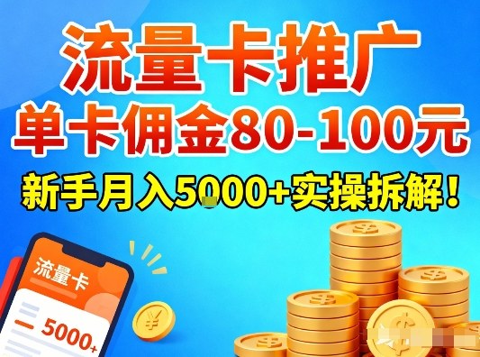流量卡推广，单卡佣金80-100，新手月入5k+实操拆解！-璞创优选云网创