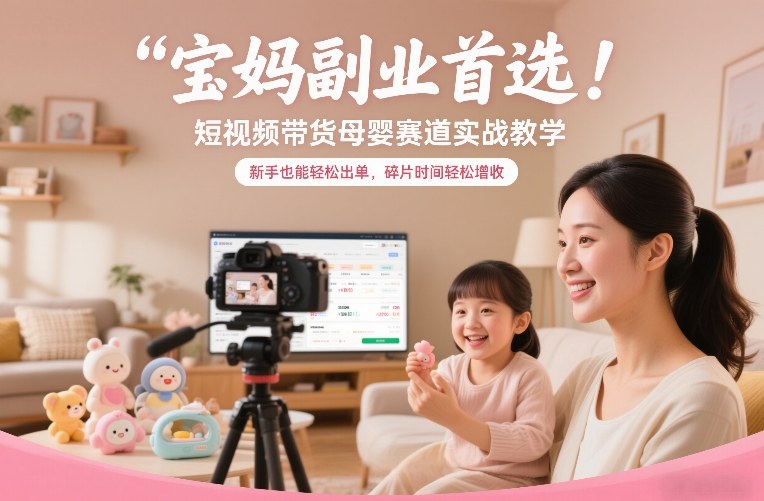 宝妈副业首选！短视频带货母婴赛道实战教学，新手也能轻松出单，碎片时间轻松增收-璞创优选云网创