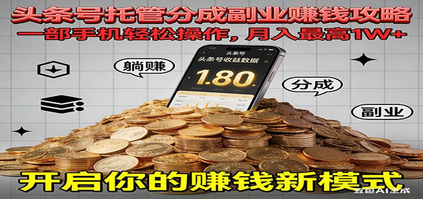 全程托管今日头条，一部手机就可以开干，最高躺赚1W+-璞创优选云网创