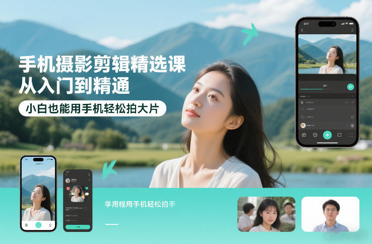 手机摄影剪辑精选课，从入门到精通，小白也能用手机轻松拍大片-璞创优选云网创