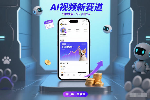 AI视频新赛道，宠物播客仅注册5天涨粉2W，收益非常可观-璞创优选云网创