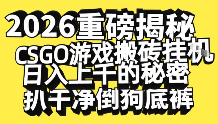2026开年重磅解密，CSGO游戏搬砖挂G日入1k+的秘密，把倒狗的底裤扒干【揭秘】-璞创优选云网创