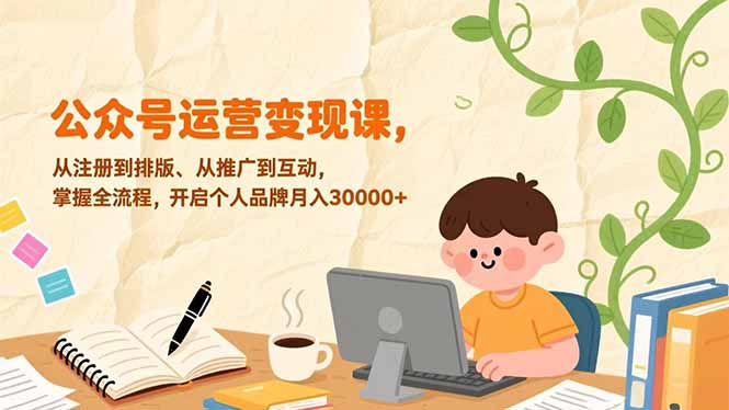公众号运营变现课，从注册到排版、从推广到互动，掌握全流程，开启个人品牌月入30000+-璞创优选云网创