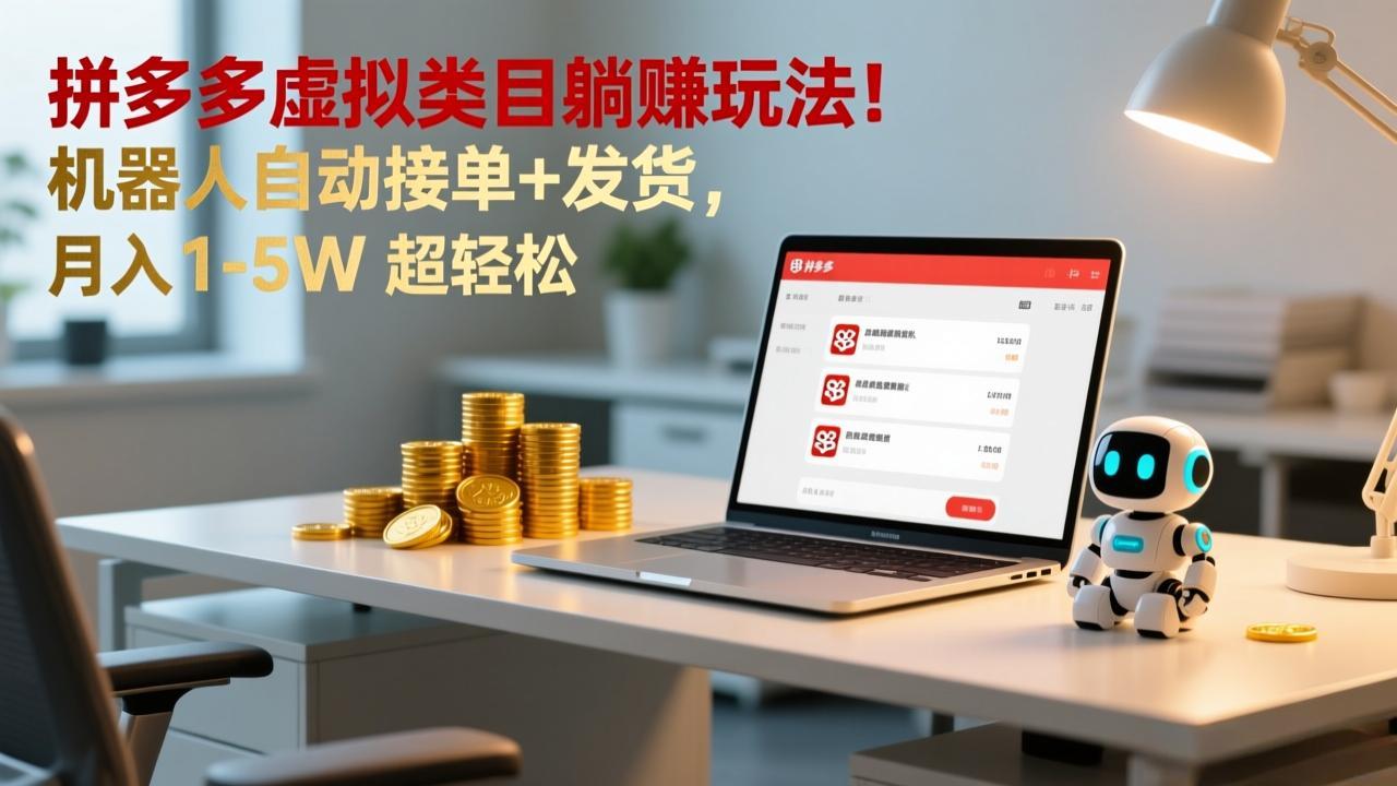 多多虚拟类目躺赚玩法！机器人自动接单+发货，月入 1-5W 超轻松-璞创优选云网创