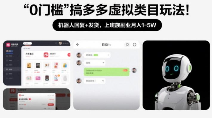 0门槛搞多多虚拟类目玩法！机器人回复+发货，上班族副业月入1-5W【揭秘】-璞创优选云网创