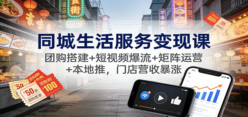 同城生活服务变现课：团购搭建+短视频爆流+矩阵运营+本地推，门店营收暴涨-璞创优选云网创