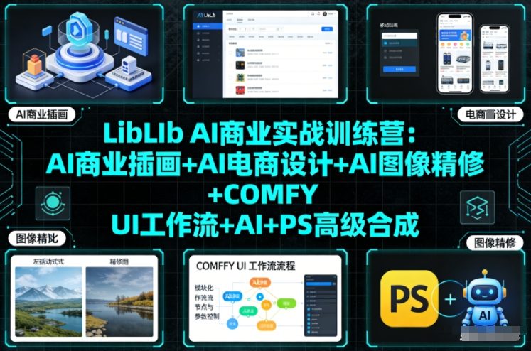 LibLIb AI商业实战训练营：AI商业插画+AI电商设计+AI图像精修+COMFY UI工作流+AI+PS高级合成-璞创优选云网创