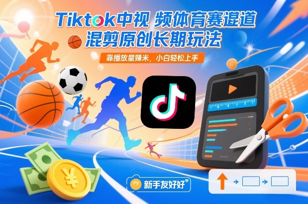 Tiktok中视频体育赛道混剪原创长期玩法，靠播放量賺米，小白轻松上手-璞创优选云网创