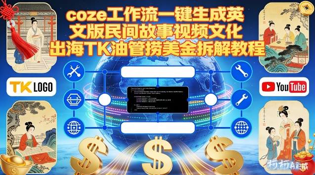 Coze扣子工作流一键生成英文版民间故事视频，文化出海TK油管捞美金拆解教程-璞创优选云网创
