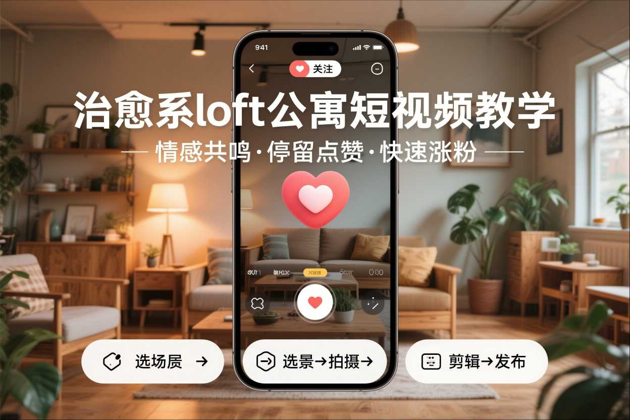 治愈系loft公寓短视频制作教学，情感共鸣引停留点赞关注，快速起号涨粉-璞创优选云网创