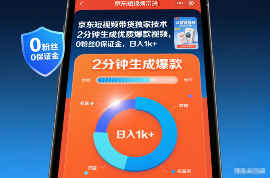 京东短视频带货独家技术，2分钟生成一条优质爆款视频，0粉丝0保证金，日入1k+【揭秘】-璞创优选云网创