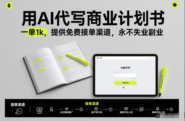 用AI代写商业计划书，一单1k，提供免费接单渠道，永不失业副业-璞创优选云网创