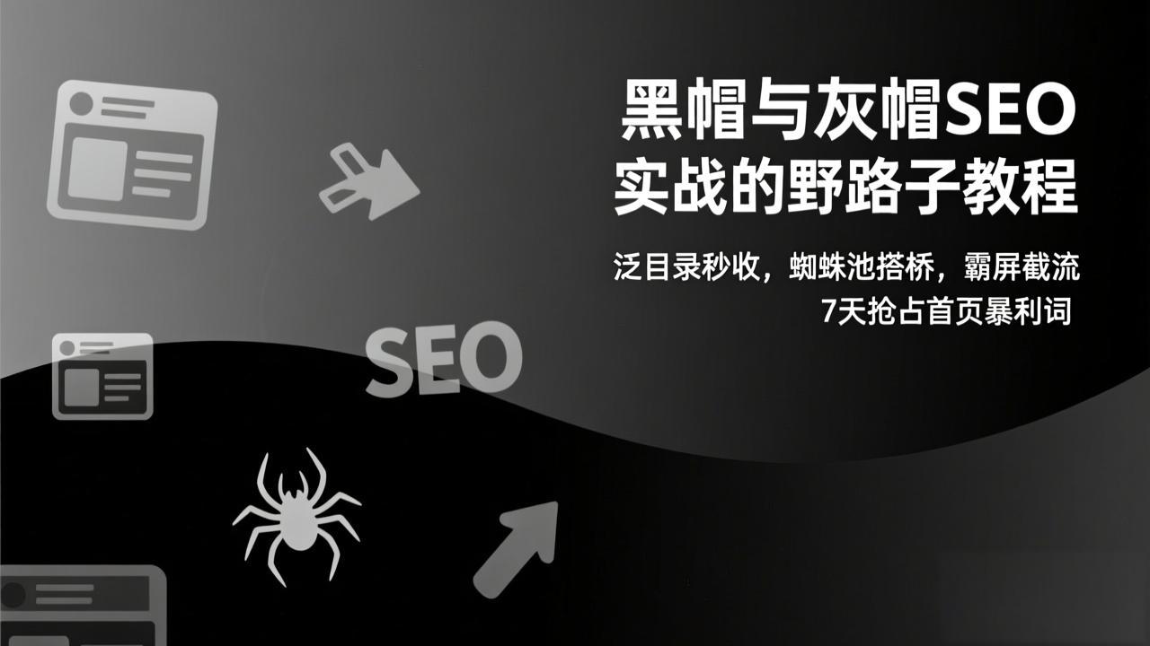 黑帽与灰帽SEO实战的野路子教程：泛目录秒收，蜘蛛池搭桥，霸屏截流，7天抢占首页暴利词-璞创优选云网创