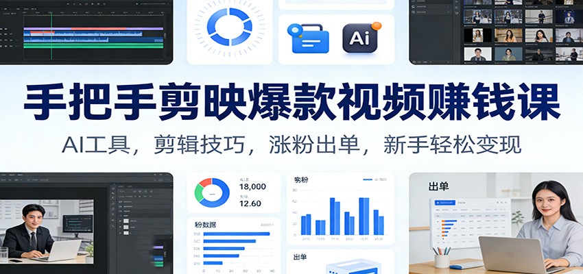 手把手剪映爆款视频赚钱课：AI工具，剪辑技巧，涨粉出单，新手轻松变现-璞创优选云网创