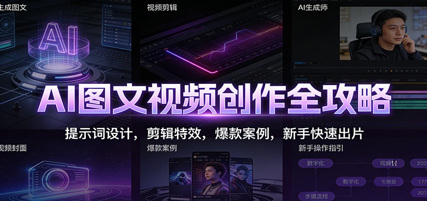 AI图文视频创作全攻略：提示词设计，剪辑特效，爆款案例，新手快速出片-璞创优选云网创