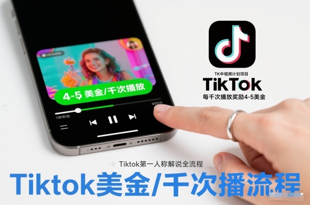 TK中视频计划项目，Tiktok第一人称解说流程，每干次播放奖励4-5美金-璞创优选云网创
