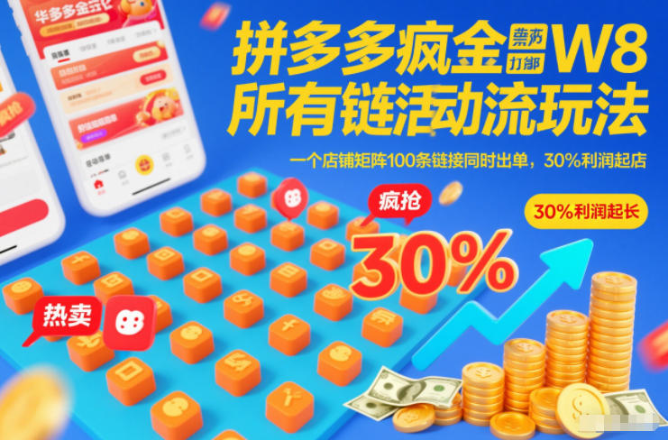 拼多多疯狂活动流玩法，所有链接全部打标，一个店铺矩阵100条链接同时出单，30%利润起店-璞创优选云网创