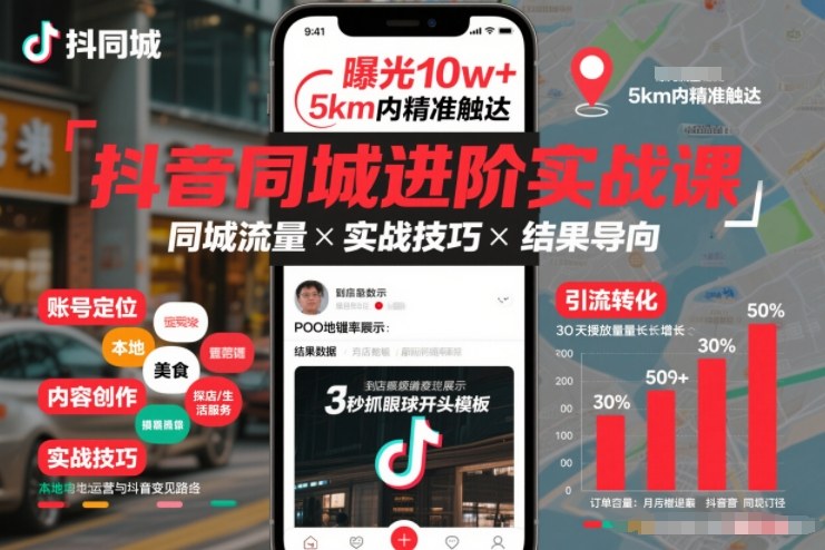 抖音同城进阶实战课，助你同城流量拿到结果-璞创优选云网创