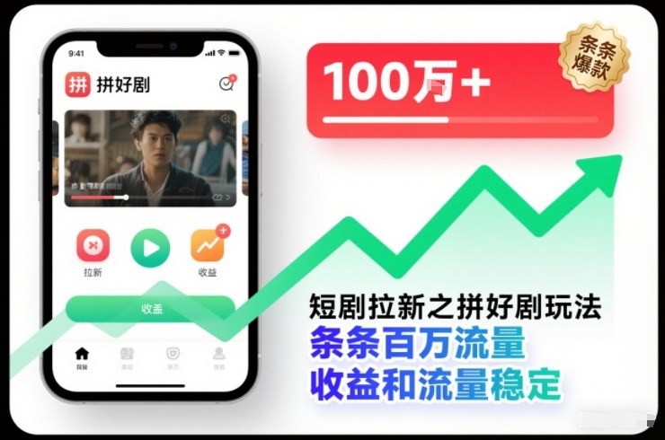 短剧拉新之拼好剧玩法，条条百万流量，收益和流量稳定-璞创优选云网创