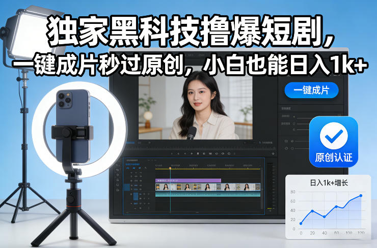 独家黑科技撸爆短剧，一键成片秒过原创，小白也能日入1k+【揭秘】-璞创优选云网创