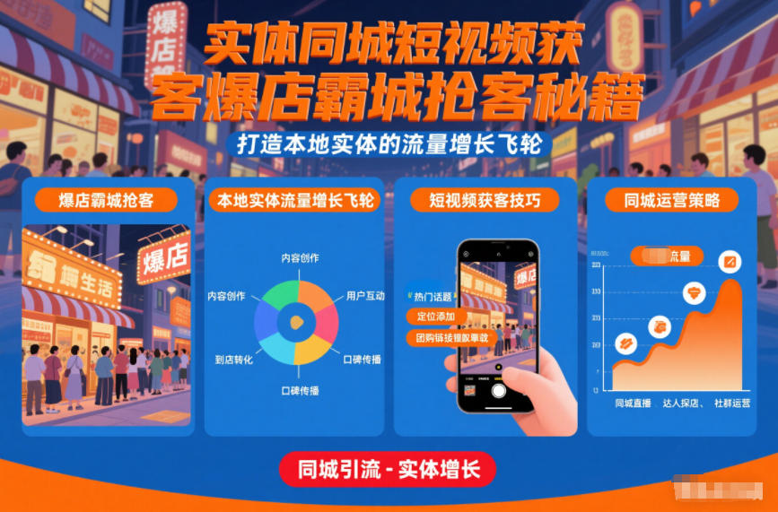 实体同城短视频获客爆店霸城抢客秘籍，打造本地实体的流量增长飞轮-璞创优选云网创