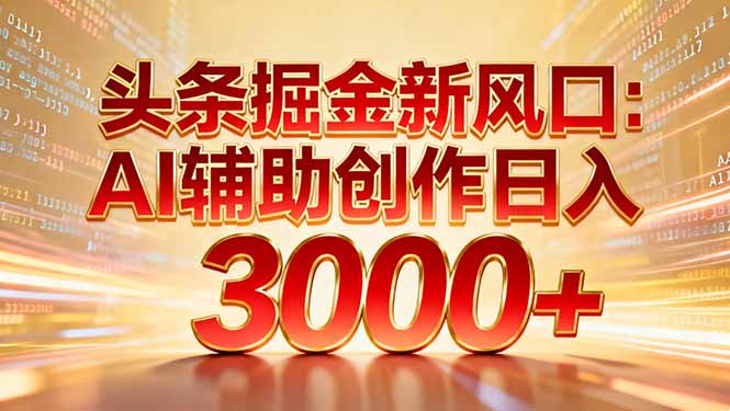 头条掘金新风口：AI辅助创作日入3000+，矩阵玩法当天启动隔天见效-璞创优选云网创