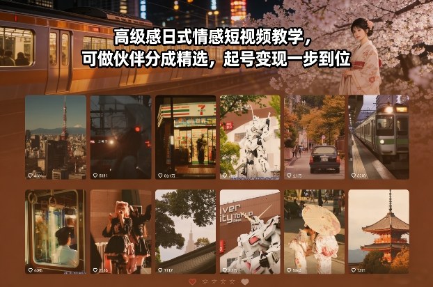 高级感日式情感短视频教学，可做伙伴分成精选，起号变现一步到位-璞创优选云网创